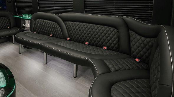 Interior of Charter Bus Company San Leandro's 18 Passenger Party Bus in San Leandro