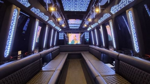 Interior of Charter Bus Company Concord's 40 Passenger Party Bus in Concord