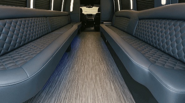 Interior of Charter Bus Company San Leandro's 40 Passenger Party Bus in San Leandro
