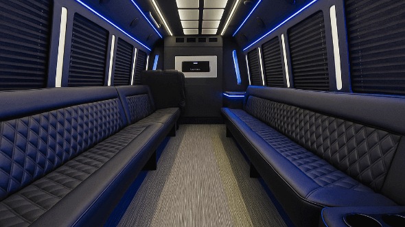 Interior of Charter Bus Company San Mateo's 50 Passenger Party Bus in San Mateo